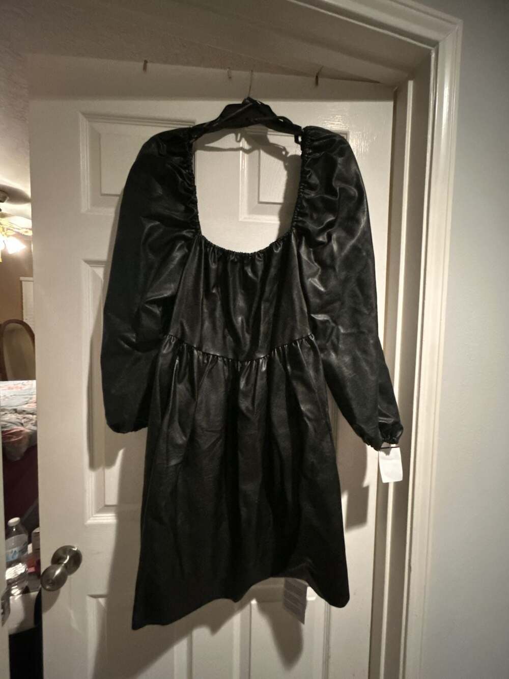 ASOS DESIGN Faux Leather Puff Sleeve Mini Dress Size US 12 Black